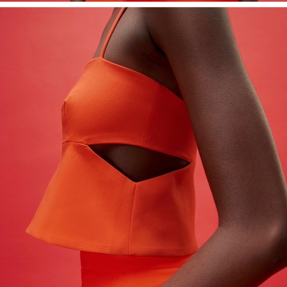 Zara Orange Wide Leg Slit Cuff High Rise Pants & Cut-Out Straight Neckline Crop - Picture 2 of 11